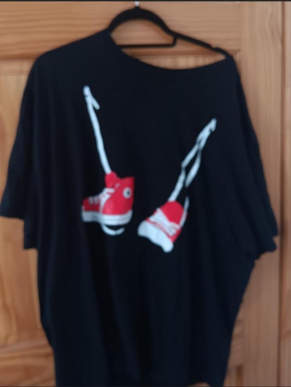 Black Graphic Tee with Red Sneaker Print